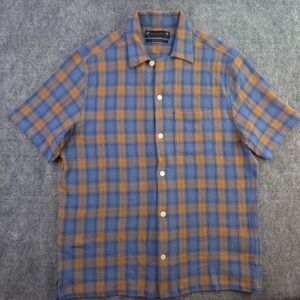 All Saints Talaia Shirt Medium Relaxed Fit Blue Brown Check Short Sleeve Button